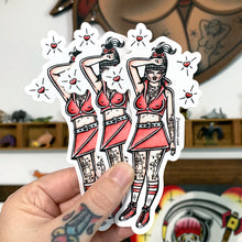 Load image into Gallery viewer, American traditional tattoo flash illustration Judy Jetson Pinup watercolor stickers.
