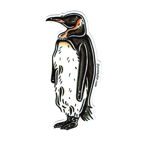 American traditional tattoo flash wildlife illustration King Penguin watercolor sticker.