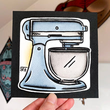 Load image into Gallery viewer, American traditional tattoo flash illustration Kitchen Aid Mixer watercolor painting.
