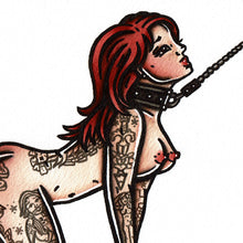 Load image into Gallery viewer, American traditional tattoo flash illustration Leather Leash Bondage Pinup watercolor painting.
