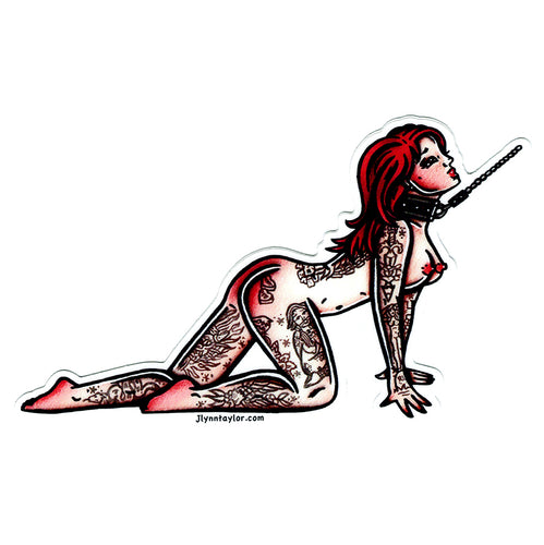 American traditional tattoo Leash Bondage Pinup  watercolor Sticker.