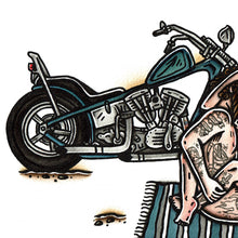 Load image into Gallery viewer, American traditional tattoo flash Chopper Love Pan-Shovel watercolor painting.
