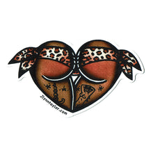 Load image into Gallery viewer, American traditional tattoo flash Leopard Print Scrunch Butt Booty Heart watercolor sticker.
