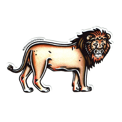 American traditional tattoo flash wildlife illustration Lion watercolor sticker.