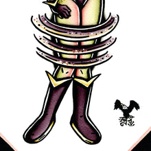 Load image into Gallery viewer, American traditional tattoo flash illustration Alien Martian pinup watercolor painting.
