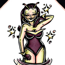 Load image into Gallery viewer, American traditional tattoo flash illustration Alien Martian pinup watercolor painting.
