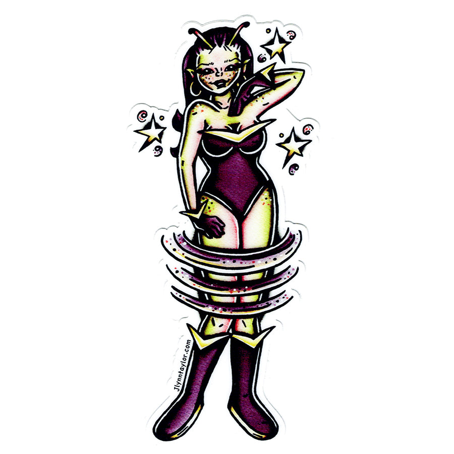 American traditional tattoo Martian Pinup  watercolor Sticker.