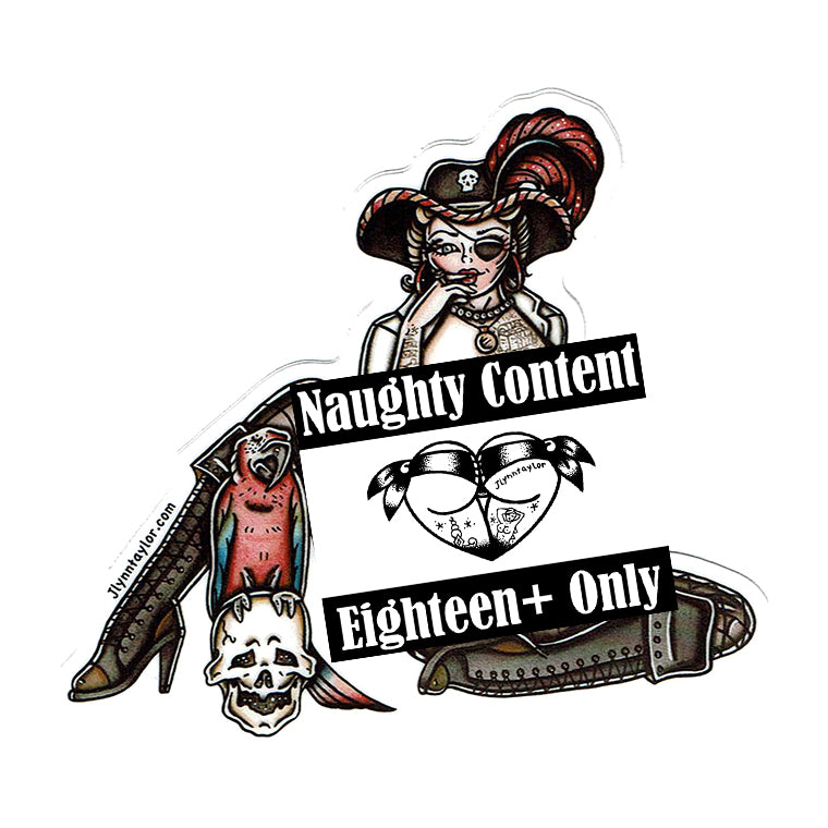 American traditional tattoo flash illustration Naughty Pirate Pinup watercolor sticker.