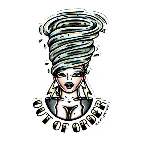 American traditional tattoo flash Tornado Lady Head watercolor sticker.