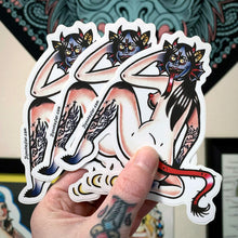 Load image into Gallery viewer, American traditional tattoo flash nude Piss Demon Pinup watercolor sticker.
