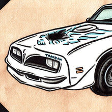 Load image into Gallery viewer, American traditional tattoo flash illustration Pontiac Firebird Trans Am watercolor Pinup Painting.
