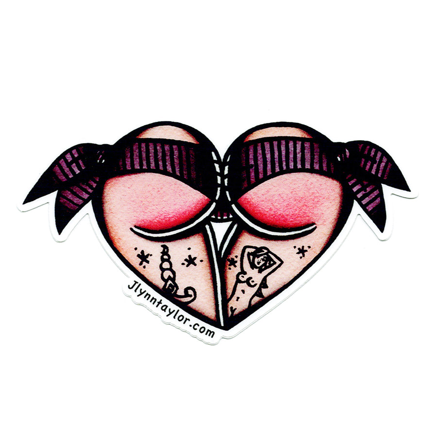 American traditional tattoo flash Purple Pinstripe Scrunch Butt Heart watercolor Sticker.