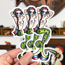 Load image into Gallery viewer, American traditional tattoo flash illustration Rainbow Mermaid watercolor stickes.
