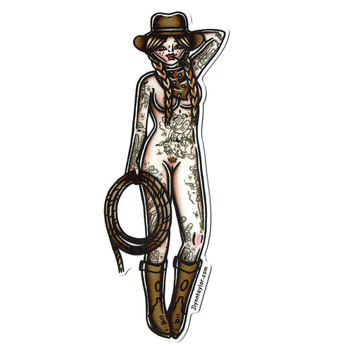 American traditional tattoo flash Rope Cowgirl Pinup watercolor sticker.