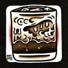 Load image into Gallery viewer, American traditional tattoo flash illustration White Russian Cocktail ink and watercolor painting.
