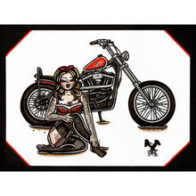 Load image into Gallery viewer, American traditional tattoo flash illustration 2016 Harley Davidson Iron 883 Sportster Chopper Pinup watercolor painting.

