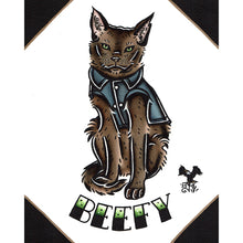 Load image into Gallery viewer, American traditional tattoo flash illustration cat Pet Portrait watercolor painting commission.
