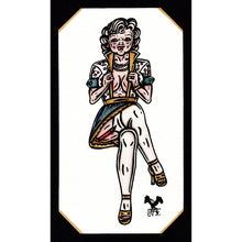 Load image into Gallery viewer, American traditional tattoo flash sexy Betty White pinup watercolor painting.
