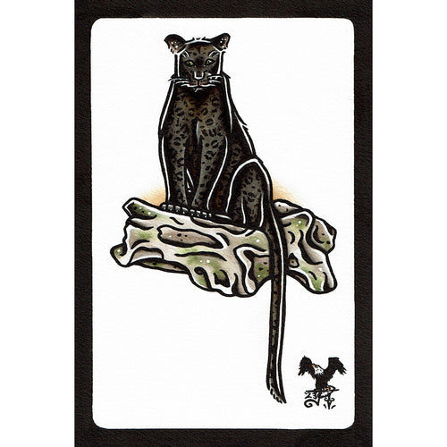 American traditional tattoo flash wildlife illustration Black Panther watercolor painting.