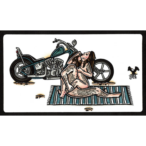 American traditional tattoo flash Chopper Love Pan-Shovel watercolor painting.