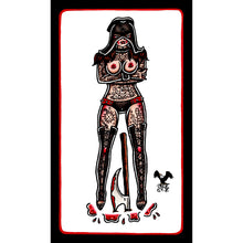 Load image into Gallery viewer, American traditional tattoo flash Topless Executioner Pinup ink and watercolor painting.
