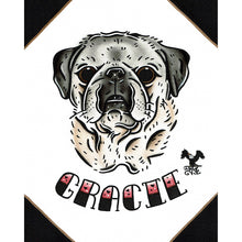 Load image into Gallery viewer, American traditional tattoo flash Pug dog Pet Portrait watercolor painting commission.
