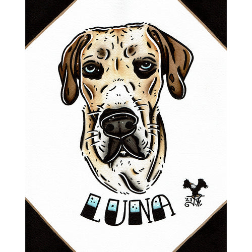 American traditional tattoo flash dog Pet Portrait watercolor painting commission.