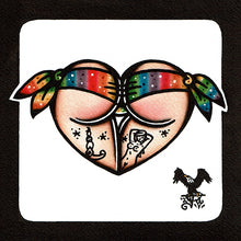 Load image into Gallery viewer, American traditional tattoo flag Sparkly Rainbow Pride Scrunch Butt Bikini Booty Heart watercolor painting.
