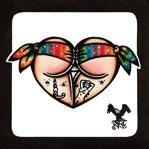American traditional tattoo flag Sparkly Rainbow Pride Scrunch Butt Bikini Booty Heart watercolor painting.