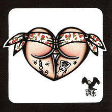 Load image into Gallery viewer, American traditional tattoo flash Red Rose Scrunch Butt Bikini booty Heart watercolor painting.
