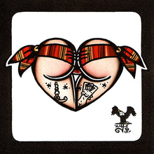 Load image into Gallery viewer, American traditional tattoo flash Serape Scrunch Butt Bikini Booty Heart watercolor painting.
