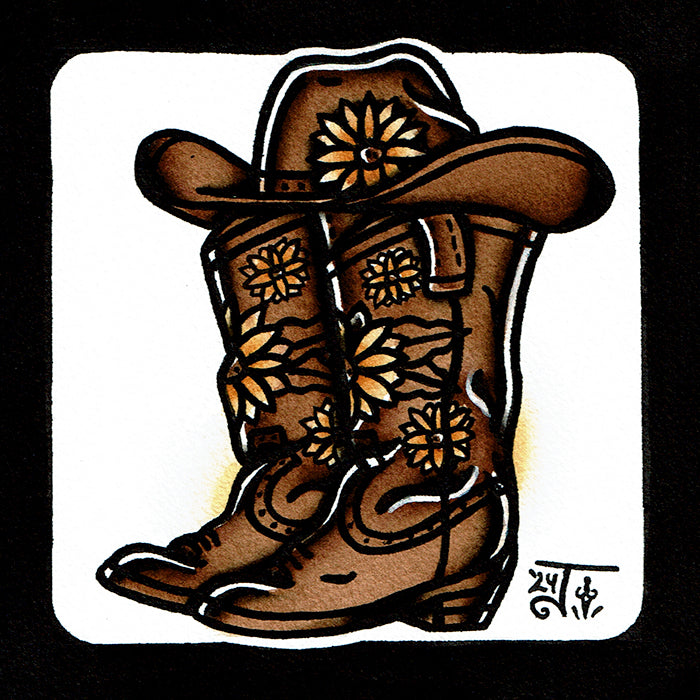 Sunflower Boots and Hat Original Painting