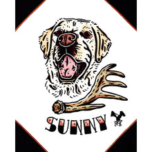 Load image into Gallery viewer, American traditional tattoo flash illustration yellow lab Dog Pet Portrait watercolor painting commission.

