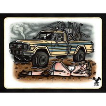 Load image into Gallery viewer, American traditional tattoo flash Twister Pinup Jeep J10 watercolor painting.
