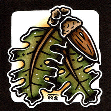 Load image into Gallery viewer, American traditional tattoo flash illustration Valley Oak Quercus Lobata watercolor painting.
