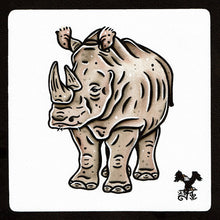 Load image into Gallery viewer, American traditional tattoo flash wildlife illustration White Rhinoceros watercolor painting.
