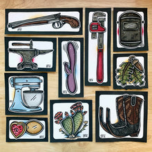 Load image into Gallery viewer, American traditional tattoo flash Double Barrel Shotgun watercolor painting.
