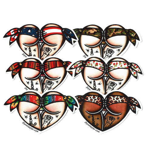 American traditional tattoo flash Scrunch butt Booty Heart watercolor sticker pack.