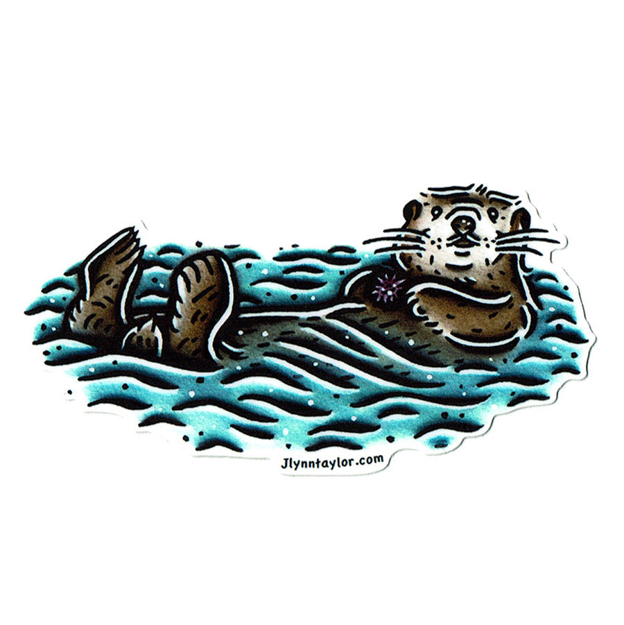 American traditional tattoo flash illustration Sea Otter watercolor sticker.