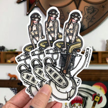Load image into Gallery viewer, American traditional tattoo flash Harley Motorcycle Single Cylinder Engine Pinup watercolor sticker.
