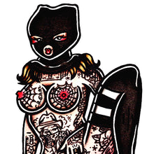 Load image into Gallery viewer, American traditional tattoo flash Naughty Ski Mask robber Pinup ink and watercolor painting.
