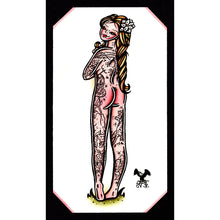 Load image into Gallery viewer, American traditional tattoo flash hand painting Southern Belle nude pinup watercolor painting.
