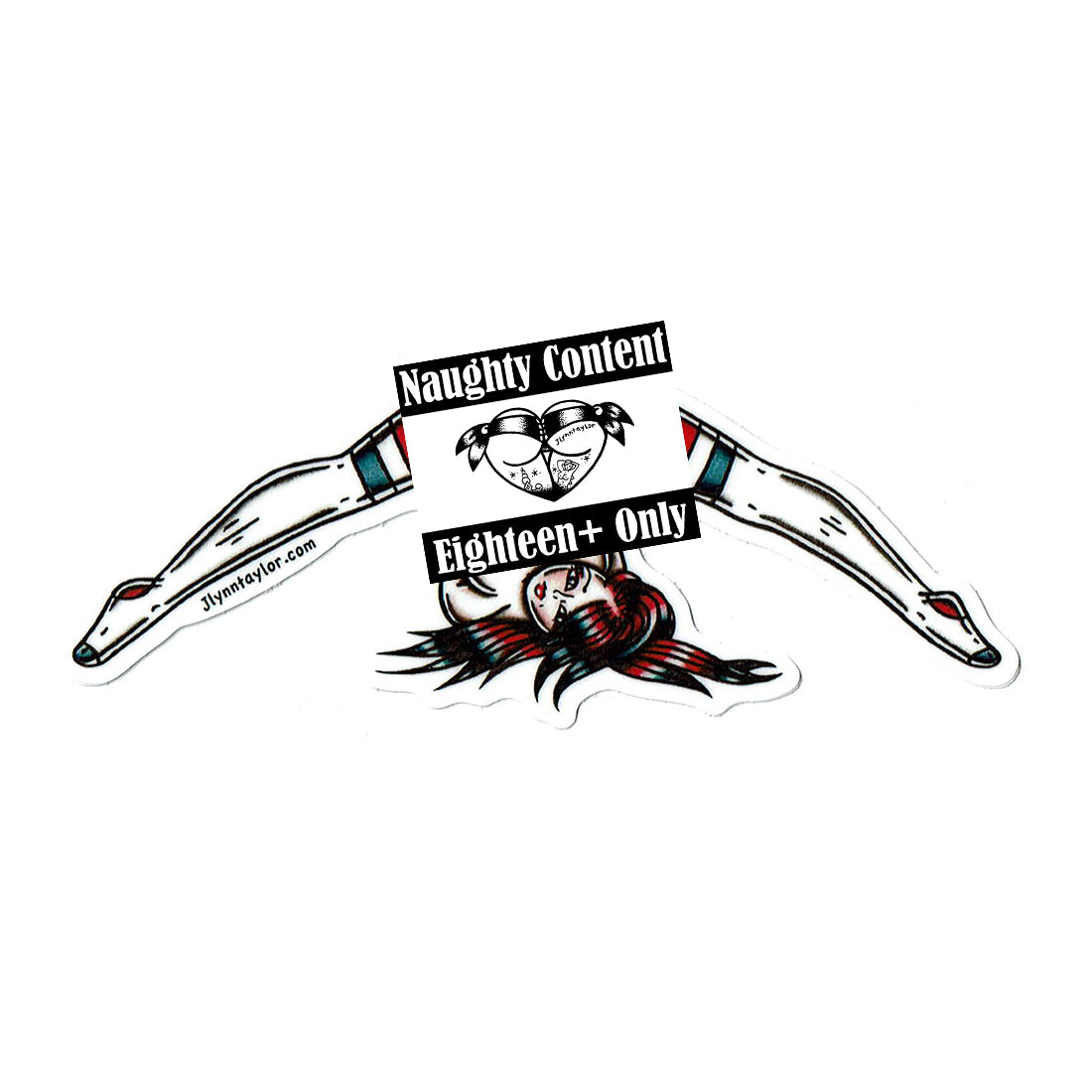 American traditional tattoo flash naughty sock splits pinup watercolor sticker.