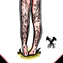 Load image into Gallery viewer, American traditional tattoo flash hand painting Southern Belle nude pinup watercolor painting.
