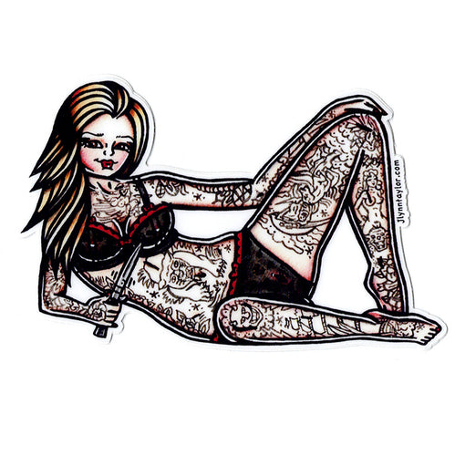 American traditional tattoo Stiletto Switchblade Pinup  watercolor Sticker.