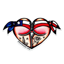 Load image into Gallery viewer, American traditional tattoo flash Texas Flag Scrunch Butt Heart watercolor Sticker.
