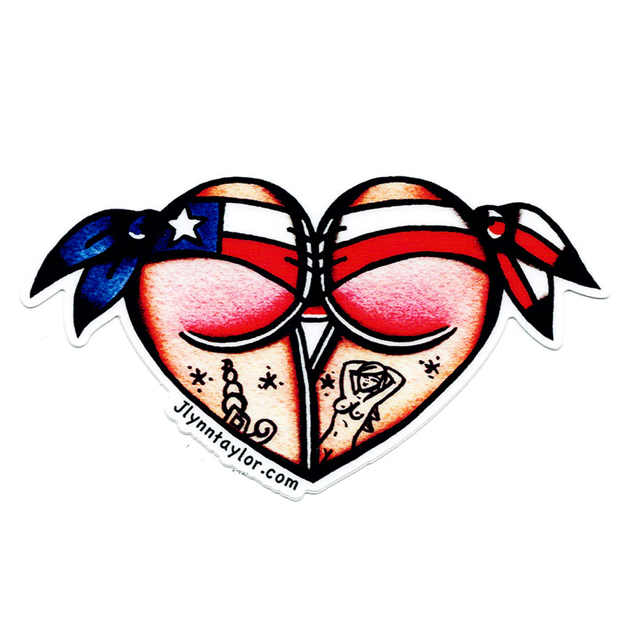 American traditional tattoo flash Texas Flag Scrunch Butt Heart watercolor Sticker.