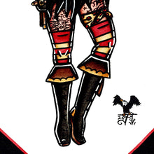 Load image into Gallery viewer, American traditional tattoo flash hand painted topless Pirate Pinup watercolor painting.
