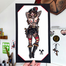 Load image into Gallery viewer, American traditional tattoo flash hand painted topless Pirate Pinup watercolor painting.
