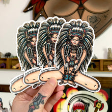 Load image into Gallery viewer, American traditional tattoo flash illustration Victory Headdress Native American Pinup watercolor stickers.
